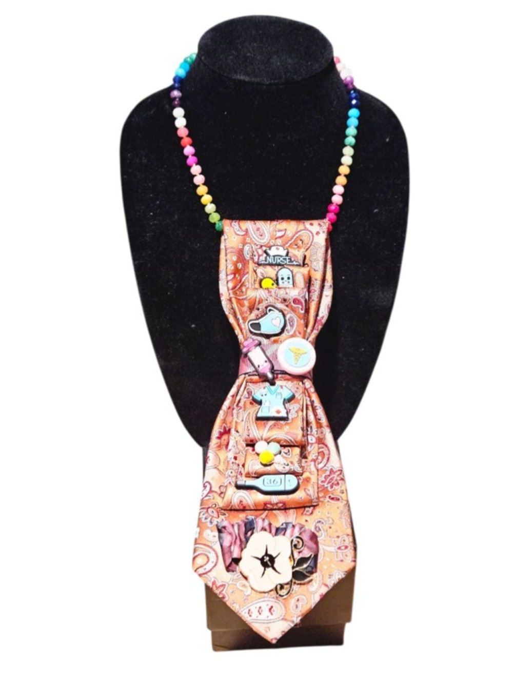 Women's Unbranded Pinkest Orange Multicolor Nurse Themed Tie Necklace - Picture 3 of 7